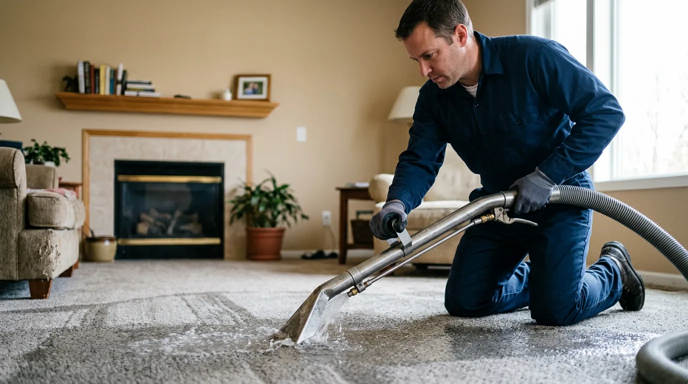 Water damage restoration technician working near Central, IN
